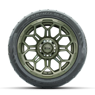 GTW Bravo Matte Recon Green 14 in Wheels with 225/40-R14 Fusion GTR Street Tires  Full Set