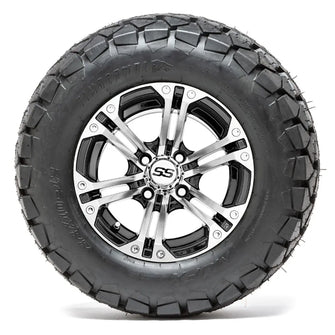 12” GTW Specter Black/Machined Lifted Golf Cart Wheels on 22” Trail Tires - Set of 4 PN# A19-341 GTW 