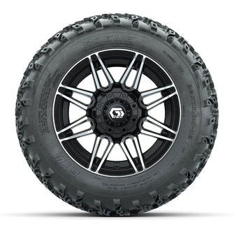 GTW® Stealth Black/Machined 12 in Wheels with 22x11.00-12 Rogue All-Terrain Tires – Full Set