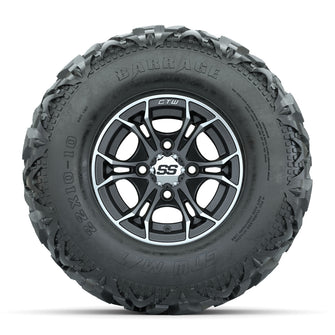 GTW Spyder Machined/Matte Grey 10 in Wheels with 22x10-10 Barrage Mud Tires  Full Set