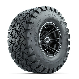 GTW Spyder Machined/Matte Grey 10 in Wheels with 22x10-10 Timberwolf All Terrain Tires  Full Set