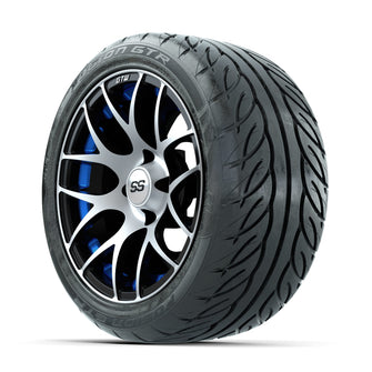 GTW Pursuit Machined/Blue 14 in Wheels with 225/40-R14 Fusion GTR Street Tires  Full Set