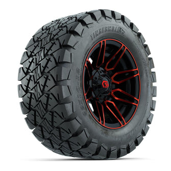 GTW® Stealth Black/Red 12 in Wheels with 22x10-12 Timberwolf All-Terrain Tires – Full Set