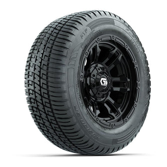 GTW® Shogun Gloss Black 12 in Wheels with 215/50-R12 Fusion S/R Steel Belt Radial Tires – Full Set