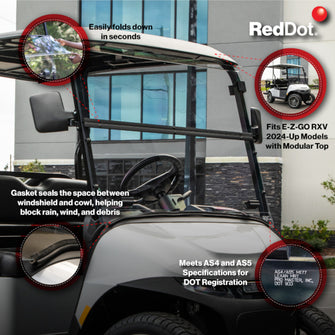 RedDot EZGO RXV Clear Folding Polycarbonate DOT Windshield with Rubber Trim (Years 2024-Up)