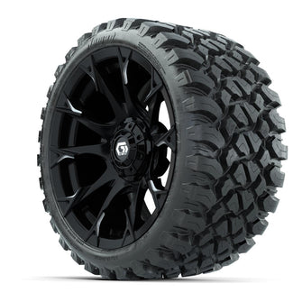 GTW® Diablo Gloss Black/Machined 15 in Wheels with 23x10-R15 Nomad Steel Belted Radial All-Terrain Tires – Full Set