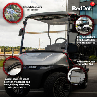 RedDot EZGO RXV Clear Folding 3/16" Windshield with Rubber Trim (Years 2024-Up)