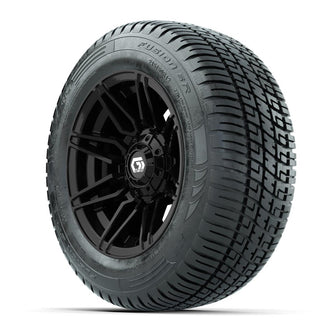 GTW® Stealth Gloss Black 12 in Wheels with 215/50-R12 Fusion S/R Steel Belt Radial Tires – Full Set