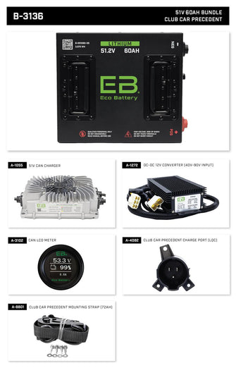 Club Car Precedent Eco Lithium 51V 60Ah Battery Bundle - Cube