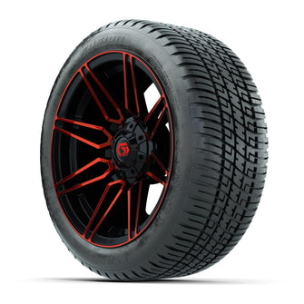 GTW® Stealth Gloss Black/Red 14 in Wheels with 205/30-14 Fusion Street Tires – Full Set