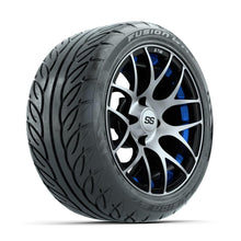 GTW Pursuit Machined/Blue 14 in Wheels with 225/40-R14 Fusion GTR Street Tires – Full Set