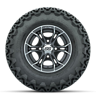 GTW Spyder Machined/Matte Grey 10 in Wheels with 20x10-10 Predator All Terrain Tires – Full Set