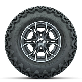 GTW Spyder Machined/Matte Grey 10 in Wheels with 20x10-10 Predator All Terrain Tires  Full Set