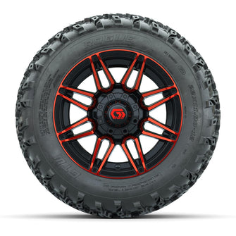 GTW® Stealth Black/Red 12 in Wheels with 22x11.00-12 Rogue All-Terrain Tires – Full Set