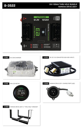 Yamaha G29/Drive 2011-Up & Drive2 Eco Lithium 51v 105Ah Battery Bundle - Thru Hole