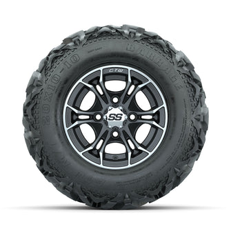 GTW Spyder Machined/Matte Grey 10 in Wheels with 20x10-10 Barrage Mud Tires  Full Set