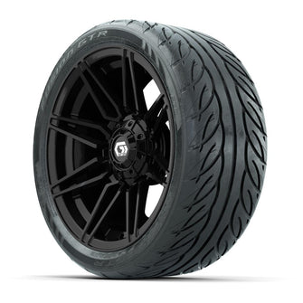 GTW® Stealth Gloss Black 14 in Wheels with 205/40-R14 Fusion GTR Steel Belted Street Tires – Full Set