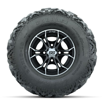 GTW Spyder Machined/Black 10 in Wheels with 22x10-10 Barrage Mud Tires  Full Set