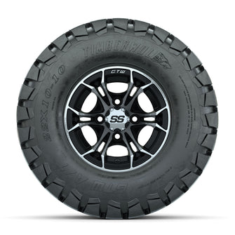 GTW Spyder Machined/Black 10 in Wheels with 22x10-10 Timberwolf All Terrain Tires  Full Set