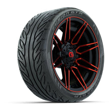 GTW® Stealth Gloss Black/Red 14 in Wheels with 205/40-R14 Fusion GTR Steel Belted Street Tires – Full Set