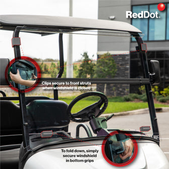 RedDot EZGO RXV Clear Folding Polycarbonate DOT Windshield with Rubber Trim (Years 2024-Up)