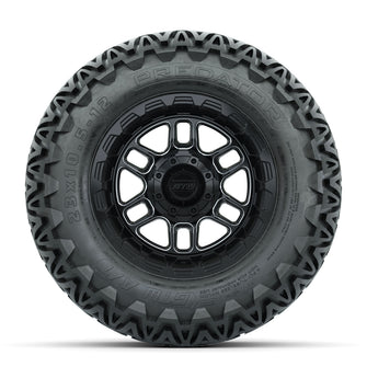 Set of (4) 12 in GTW Titan Machined & Black Wheels with 23x10.5-12 Predator All-Terrain Tires