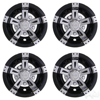 Juego de 4 cubiertas para ruedas RHOX, 8" Vegas Chrome/Black