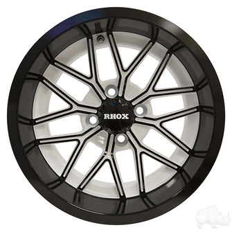 RHOX RX281, blanco con negro brillante, 14 x 7 ET-25 PN# TIR-RX281-WB