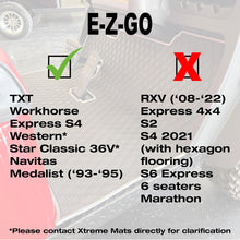 Xtreme Floor Mats for EZGO TXT / Workhorse / Express S4 / Valor / Cushman / Navitas (TXT Frame) - Black/Blue