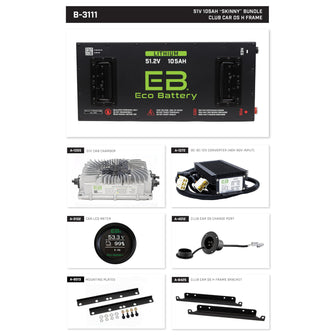 Club Car DS H Frame Eco Lithium 51v 105Ah Battery Bundle - Skinny