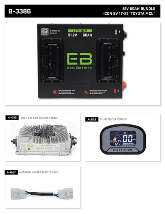 ICON EV 2017-2021 Eco Lithium 51v 60Ah "Toyota MCU" Battery Bundle