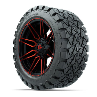 GTW® Stealth Gloss Black/Red 14 in Wheels with 22x10-14 Timberwolf All-Terrain Tires – Full Set