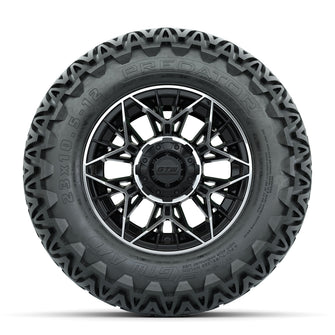 Set of (4) 12 in GTW Stellar Machined & Black Wheels with 23x10.5-12 Predator All-Terrain Tires