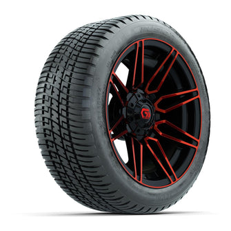 GTW® Stealth Gloss Black/Red 14 in Wheels with 205/30-14 Fusion Street Tires – Full Set