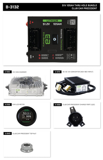 Club Car Precedent/Onward/Tempo 2004+ Eco Lithium 51v 105Ah Battery Bundle - Thru Hole