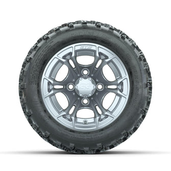 GTW Spyder Silver 10 in Wheels with 18x9.50-10 Rogue All Terrain Tires – Full Set