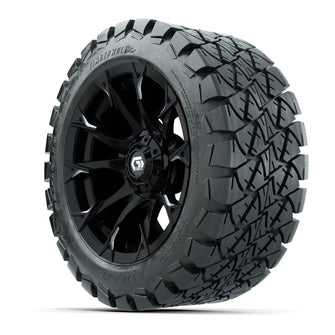 GTW® Diablo Gloss Black/Machined 14 in Wheels with 22x10-14 Timberwolf All-Terrain Tires – Full Set