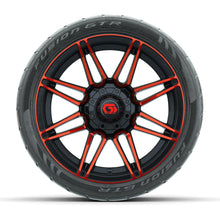 GTW® Stealth Gloss Black/Red 14 in Wheels with 205/40-R14 Fusion GTR Steel Belted Street Tires – Full Set