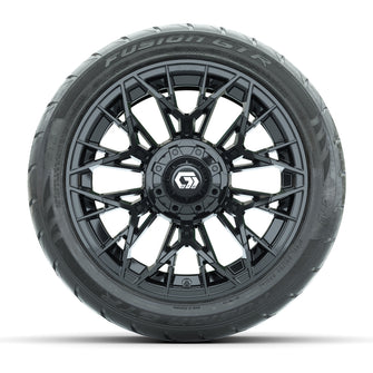 GTW Stellar Matte Black 14 in Wheels with 225/40-R14 Fusion GTR Street Tires  Full Set