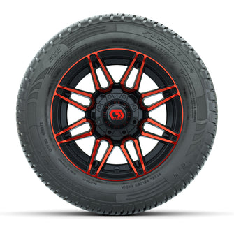 GTW Stealth Black/Red 12 in Wheels with 215/50-R12 Fusion S/R Steel Belt Radial Tires  Full Set