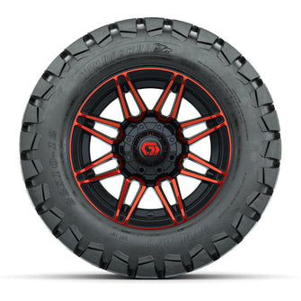 GTW® Stealth Black/Red 12 in Wheels with 22x10-12 Timberwolf All-Terrain Tires – Full Set