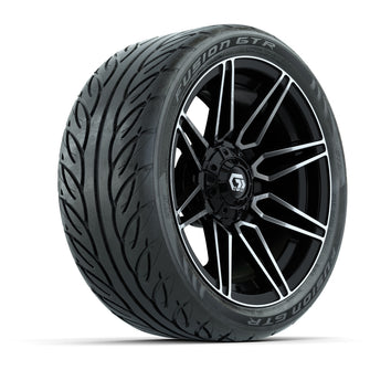 GTW Stealth Gloss Black/Machined 14 in Wheels with 205/40-R14 Fusion GTR Steel Belted Street Tires  Full Set