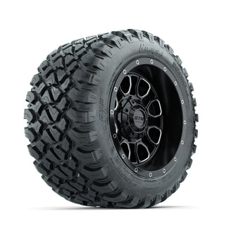 Set of (4) 12 in GTW Volt Machined & Black Wheels with 22x11-R12 Nomad All-Terrain Tires