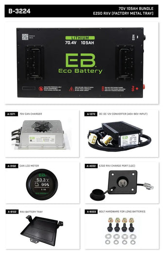 Eco Lithium Battery Complete Bundle for EZGO Freedom (RXV w/Metal Battery Rack) 70V 105Ah Eco Battery Parts and Accessories