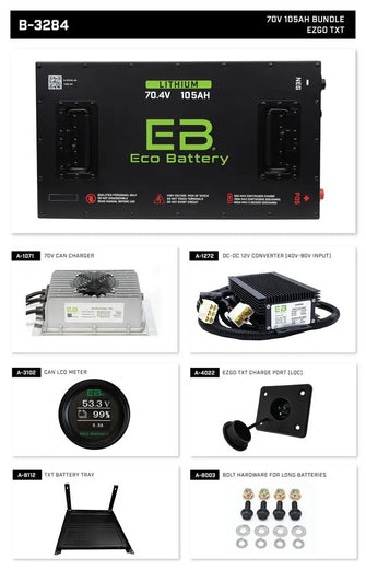 Eco Lithium Battery Complete Bundle for EZGO TXT 70V 105Ah Eco Battery Parts and Accessories