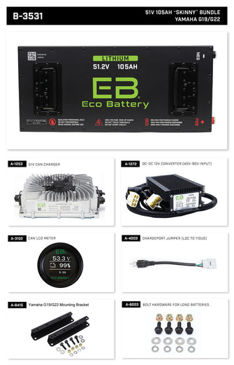 Eco Lithium Battery Complete Bundle for Yamaha G19/G22 51V 105Ah - Skinny Eco Battery Parts and Accessories