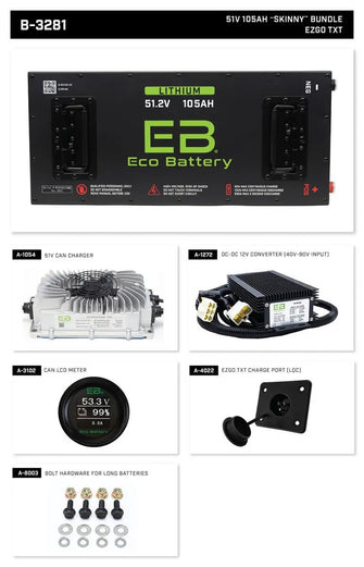 Eco Lithium Battery Complete Bundle for EZGO TXT 51V 105Ah - Skinny Eco Battery Parts and Accessories