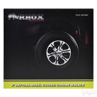 Lakeside Buggies Wheel Cover, SET OF 4, 8" Daytona Chrome with Black- CAP-0061 Lakeside Buggies Wheel Accessories