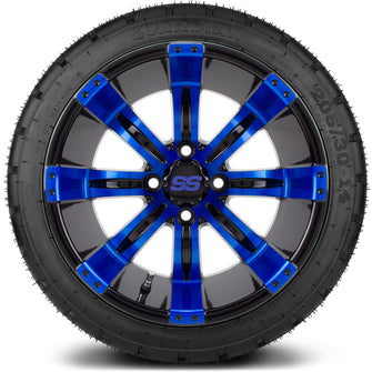 Lakeside Buggies MODZ® 14" Mauler Glossy Black and Blue with Ball Mill Wheels & Off-Road Tires Combo- BLUE Modz Tire & Wheel Combos