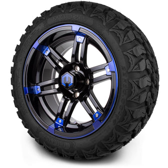 Lakeside Buggies MODZ® 14" Mauler Glossy Black and Blue with Ball Mill Wheels & Off-Road Tires Combo- BLUE Modz Tire & Wheel Combos